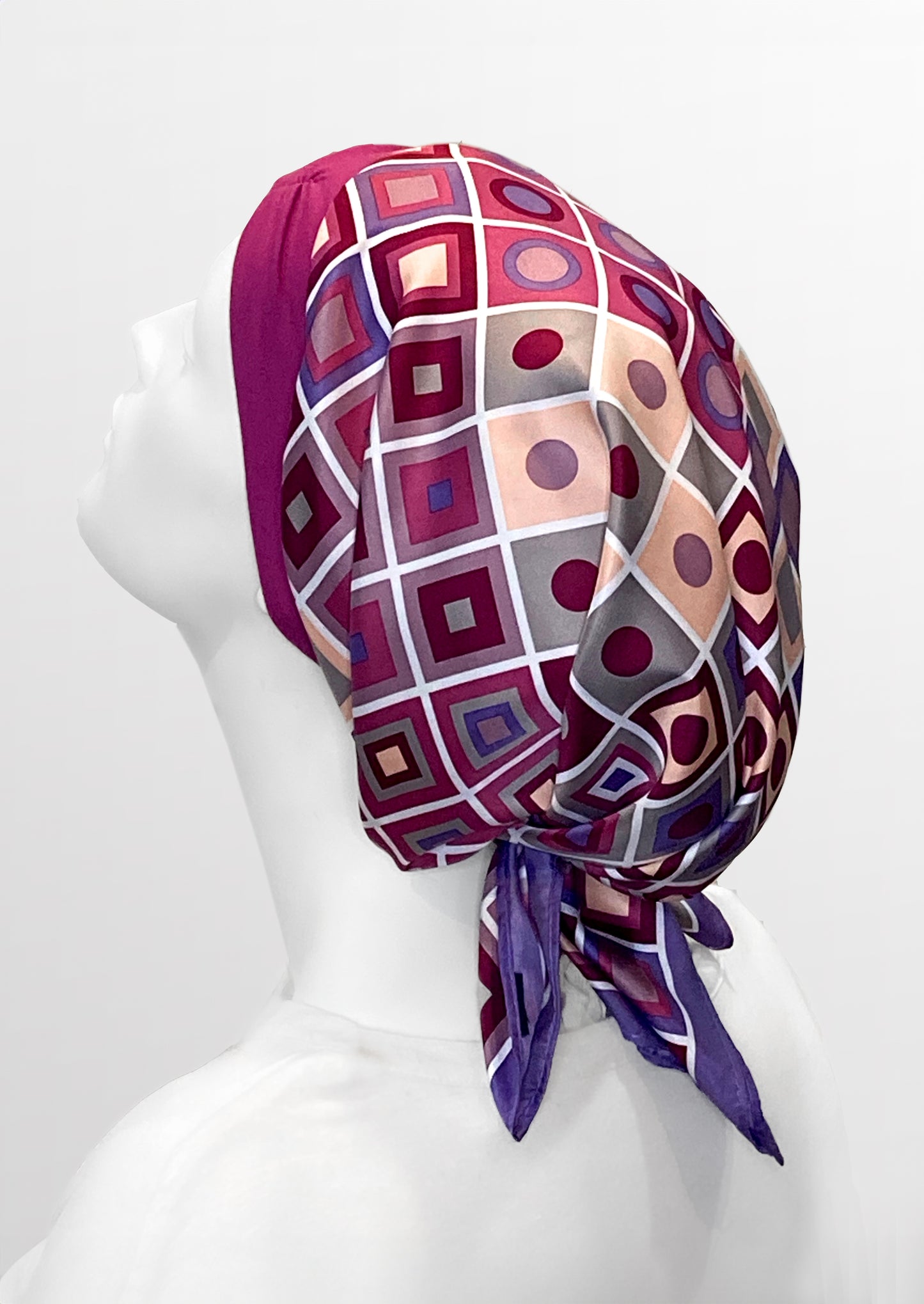 Retro Kerchief Headscarf ~Pink Geometric