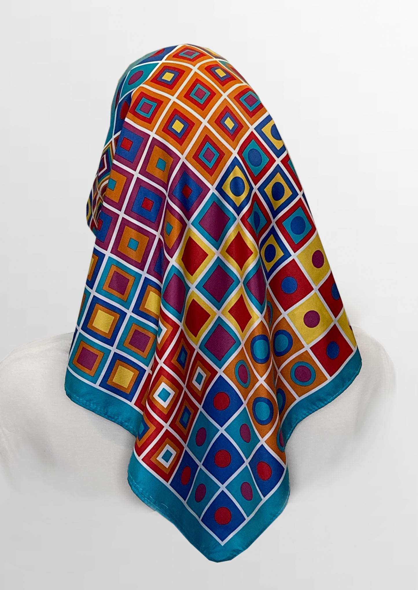 Retro Kerchief Headscarf ~Teal Geometric