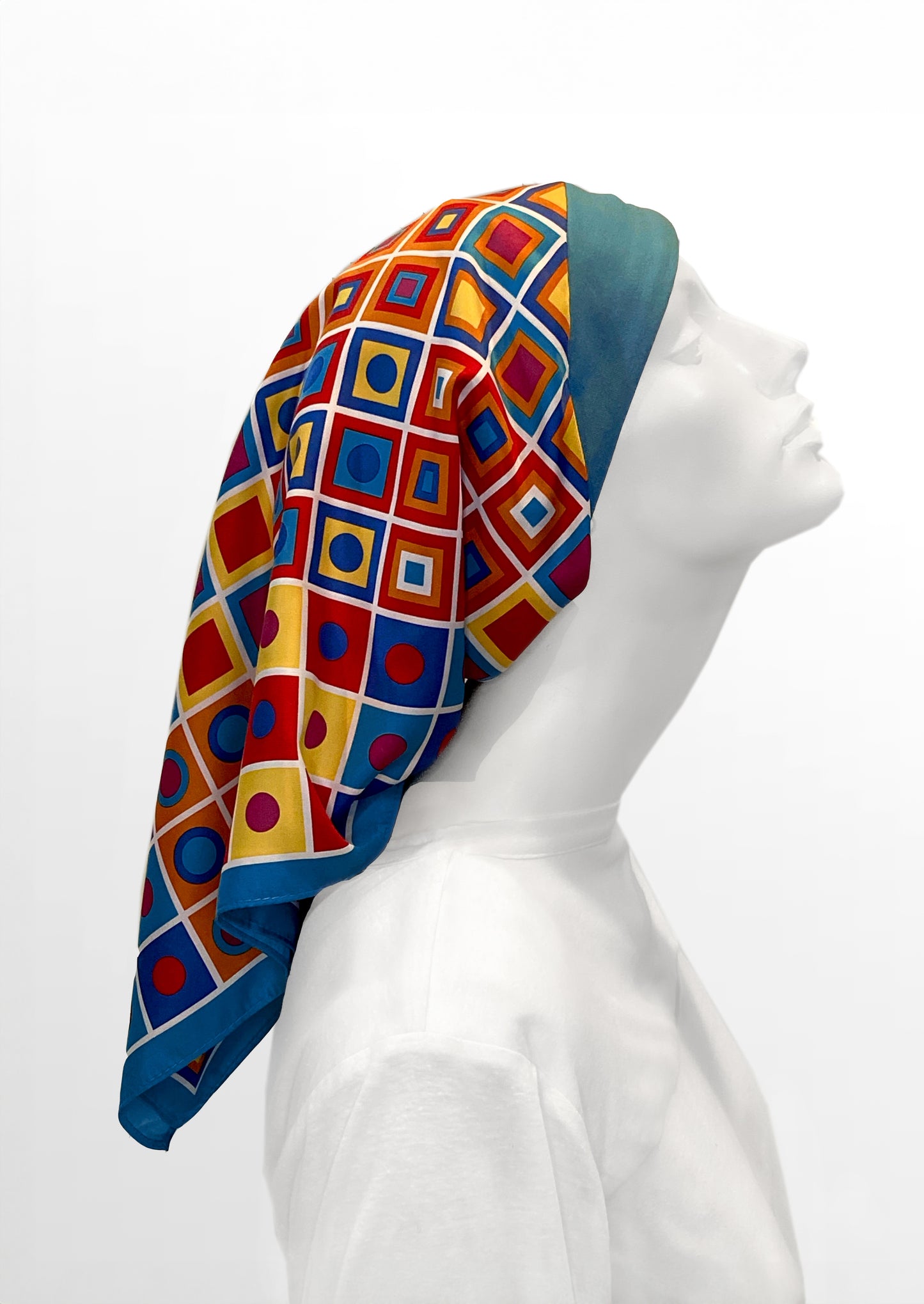 Retro Kerchief Headscarf ~Teal Geometric