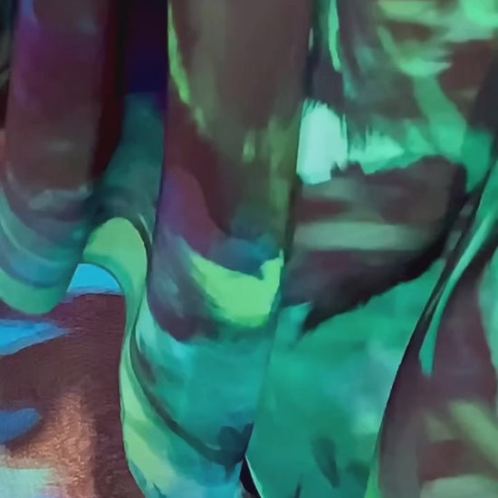 Colorful chiffon scarves moving in slow motion, scarf made from original artwork of an oil painting 