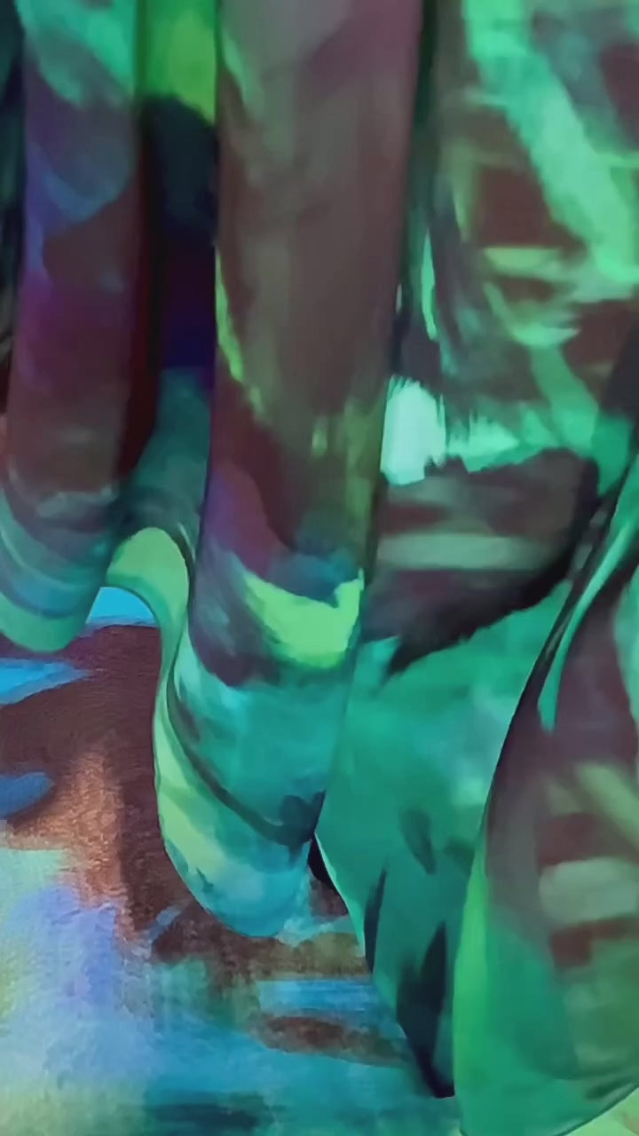 Colorful chiffon scarves moving in slow motion, scarf made from original artwork of an oil painting 