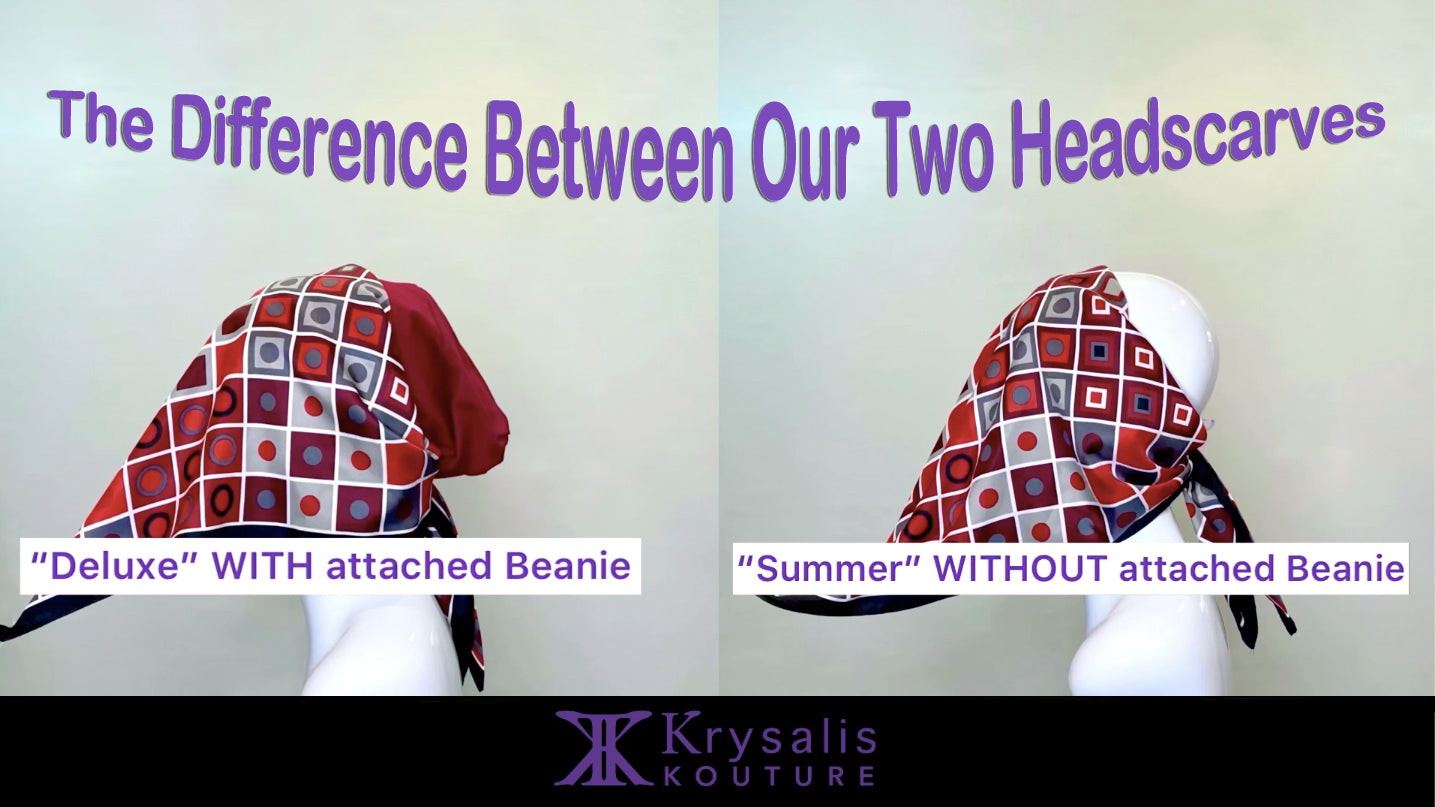 Load video: difference between Krysalis Headscarves, with and without and attached beanie