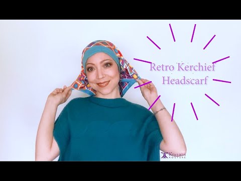 video of woman in teal sweater, showing how to wear the Krysalis Kouture headscarf